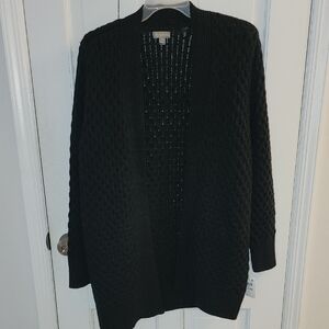 Style & Co. Black Turbo-Stitch Open-Front Cardigan
